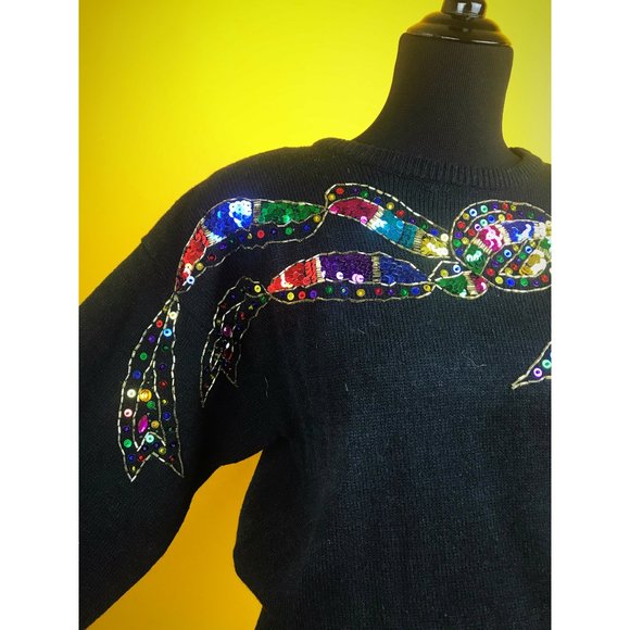 Vtg Darian Sequin Bow Sweater Dress - Picture 4 of 5